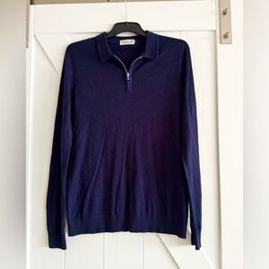 Men's Dark Blue Zip-Up Sweater made in Italy wool mix